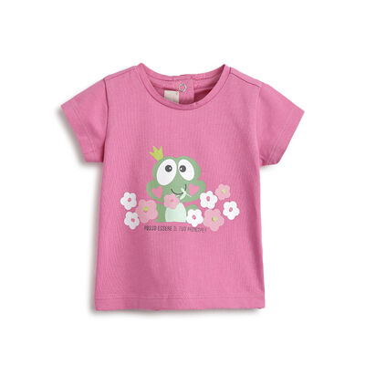 Girls Dark Pink Printed Short Sleeve T-Shirt